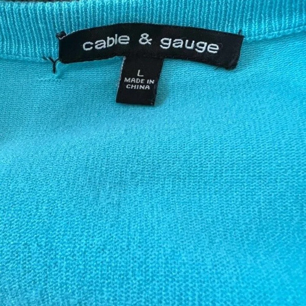 Cable & Gauge Blue  cardigan  long sleeve with Crochet Lace size L granny core